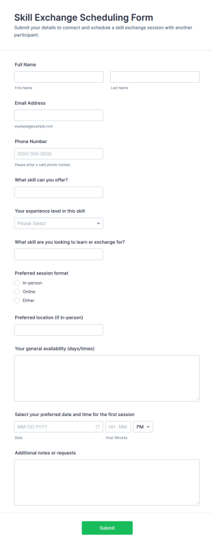Skill Exchange Scheduling Form Template