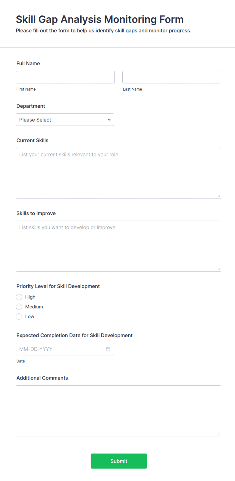 Skill Gap Analysis Monitoring Form Template | Jotform