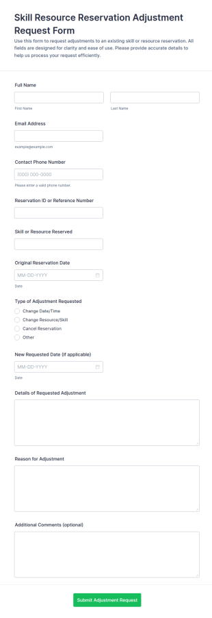 Skill Resource Reservation Adjustment Request Form Template