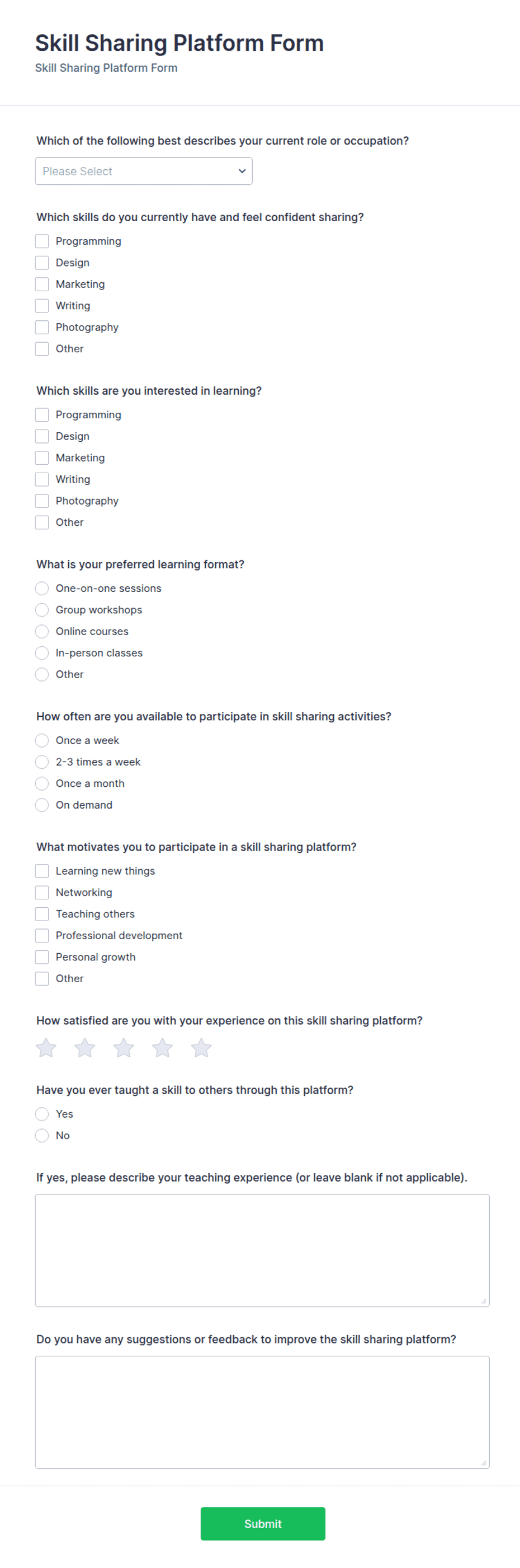 Skill Sharing Platform Survey Form Template | Jotform