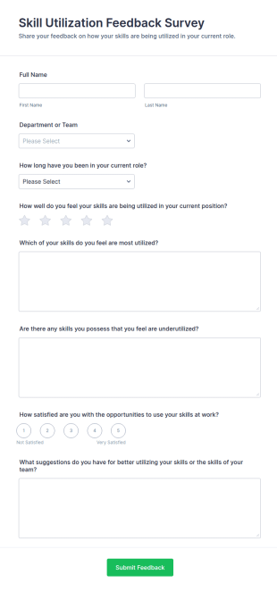 Skill Utilization Feedback Survey Form Template