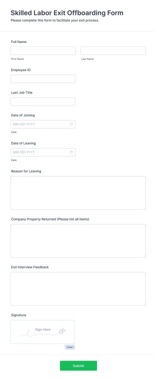 Skilled Labor Exit Offboarding Form Template