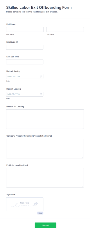 Skilled Labor Exit Offboarding Form Template
