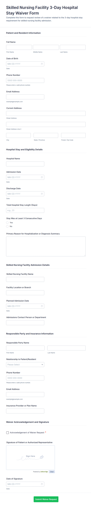 Skilled Nursing Facility 3 Day Hospital Stay Waiver Form Template