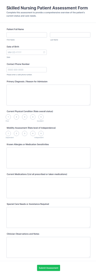 Skilled Nursing Patient Assessment Form Template