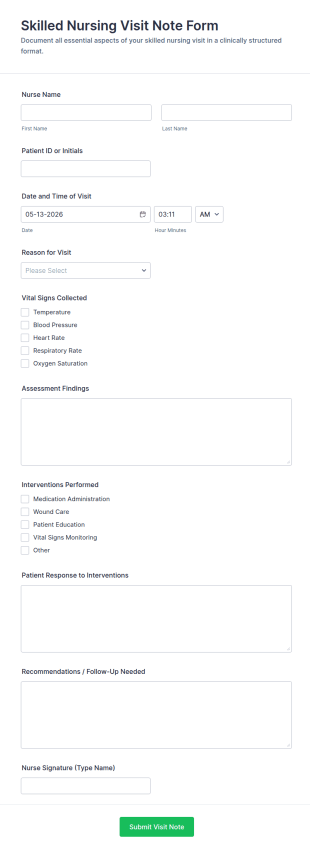 Skilled Nursing Visit Note Form Template