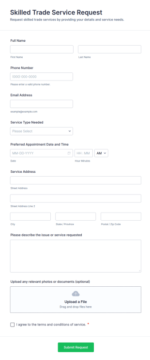 Skilled Trade Service Request Form Template