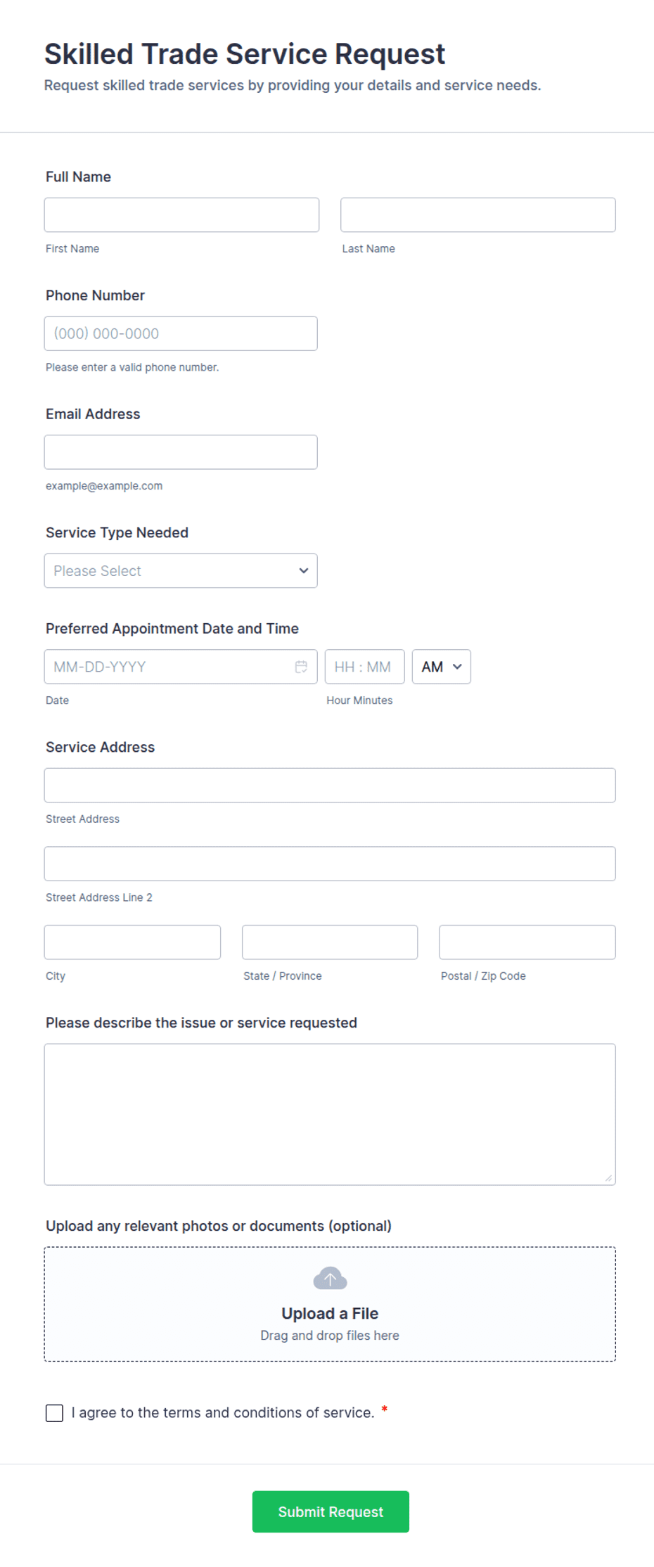 Trade Request Form Skilled Trade Service Request Form Template | Jotform