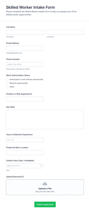 Skilled Worker Intake Form Template