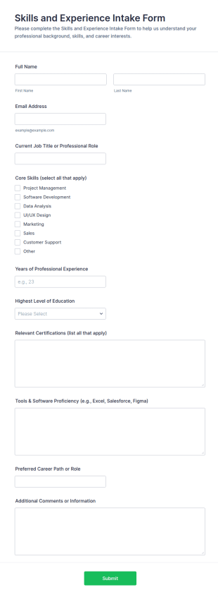 Skills And Experience Intake Form Template
