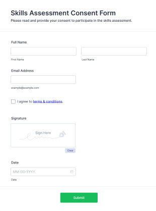 Skills Assessment Consent Form Form Template