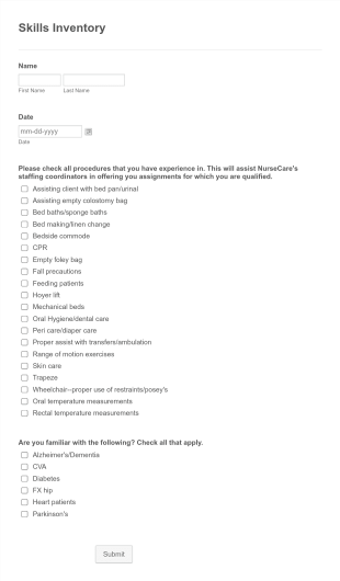 Skills Inventory Form Template
