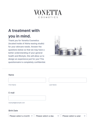 Skin Analysis Questionnaire Form Template