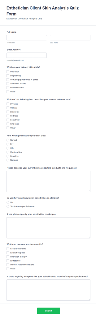 Skin Analysis Quiz Form Template