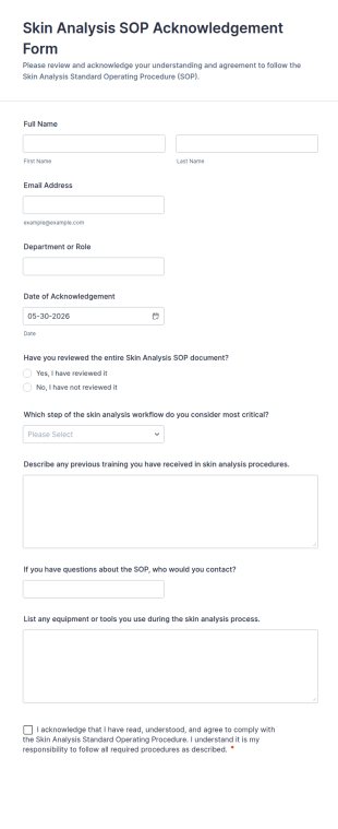 Skin Analysis SOP Acknowledgement Form Template