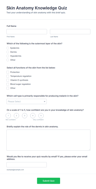Skin Anatomy Knowledge Quiz Form Template