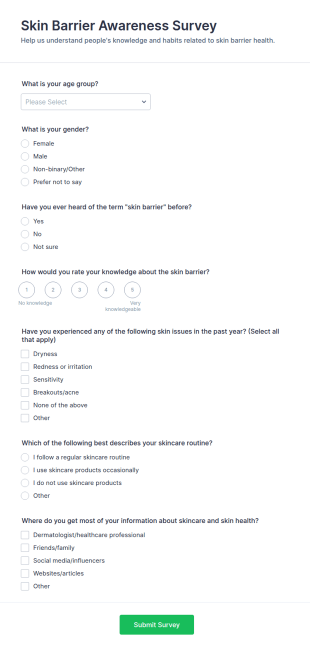 Skin Barrier Awareness Survey Form Template