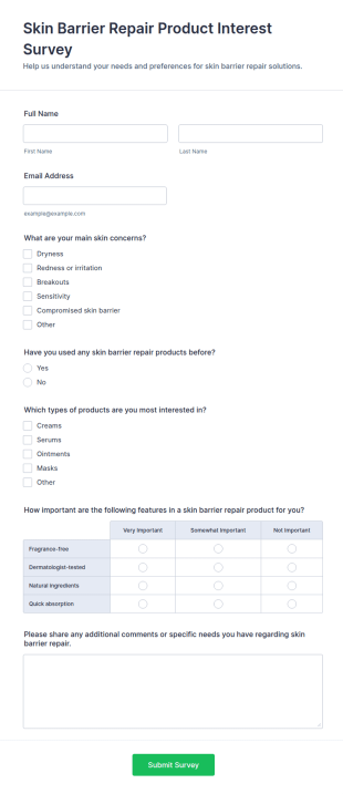 Skin Barrier Repair Product Interest Survey Form Template
