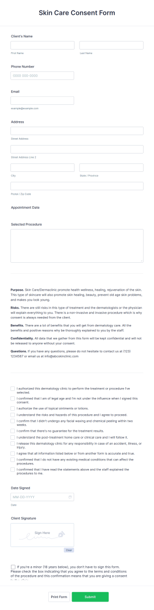 Skin Care Consent Form Template