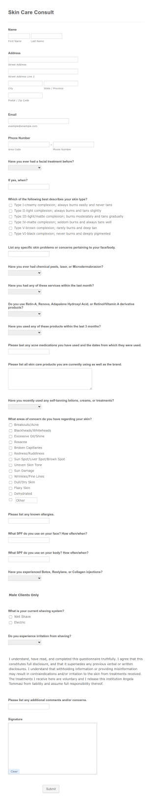 Skin Care Consult Form Template
