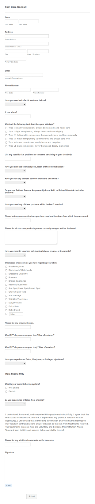 Skin Care Consult Form Template