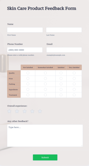Skin Care Product Feedback Form Template