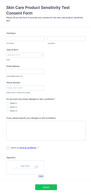 Skin Care Product Sensitivity Test Consent Form Template