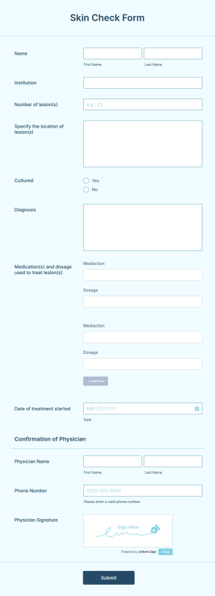 Skin Check Form Template