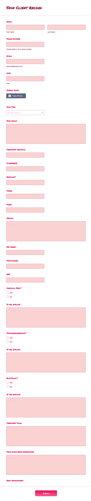 Skin Client Record Form Template