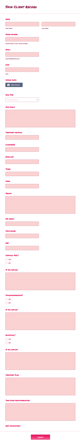 Skin Client Record Form Template