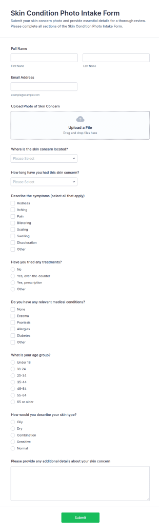 Skin Condition Photo Intake Form Template