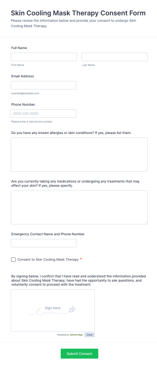 Skin Cooling Mask Therapy Consent Form Template