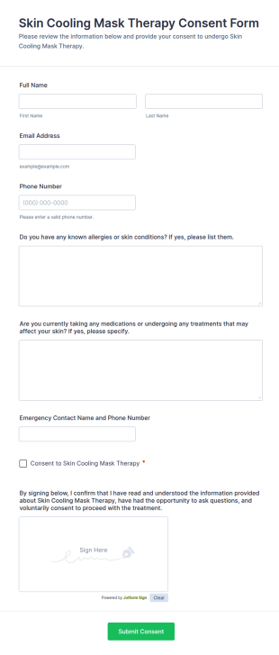Skin Cooling Mask Therapy Consent Form Template