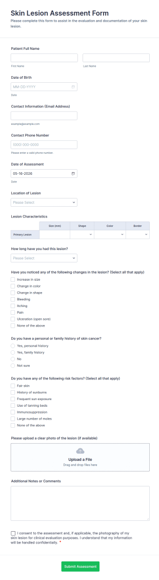 Skin Lesion Assessment Form Template