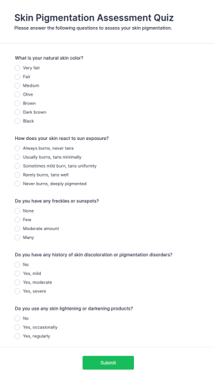 Skin Pigmentation Assessment Quiz Form Template