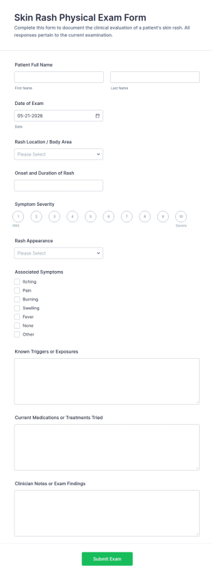 Skin Rash Physical Exam Form Template