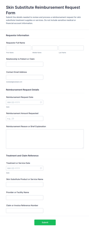 Skin Substitute Reimbursement Request Form Template