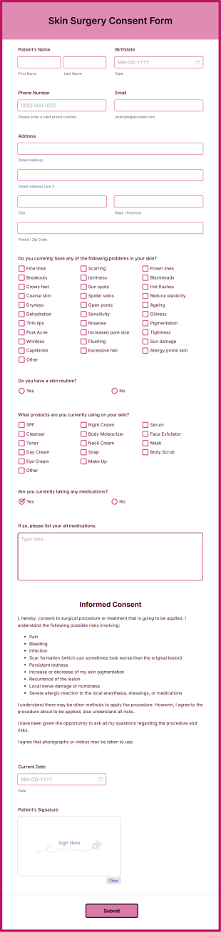 Skin Surgery Consent Form Template