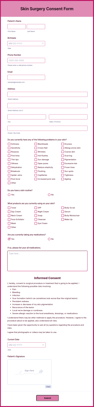 Skin Surgery Consent Form Template