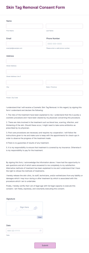 Skin Tag Removal Consent Form Template