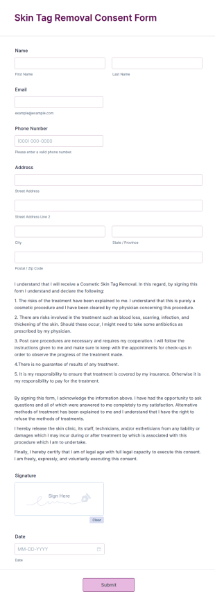 Skin Tag Removal Consent Form Template