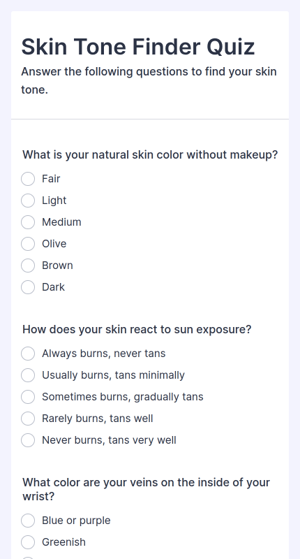 Skin Tone Finder Quiz