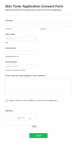 Skin Toner Application Consent Form Template