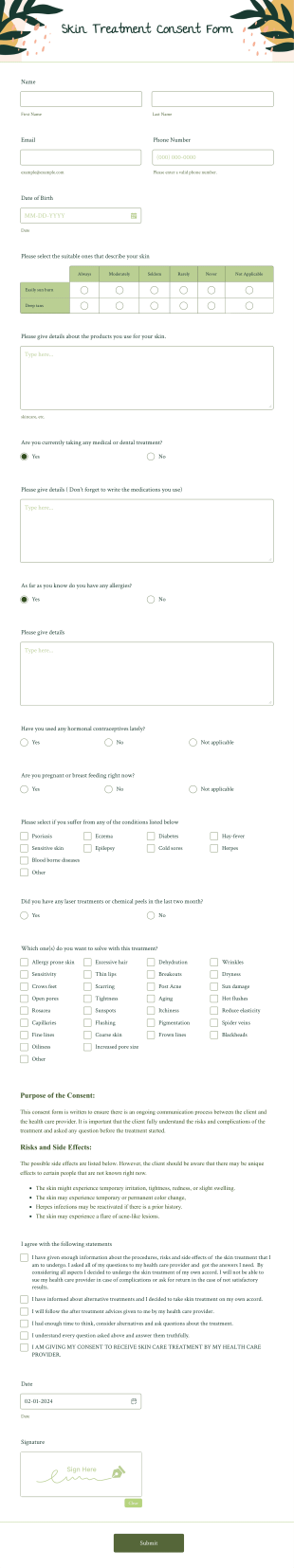 Skin Treatment Consent Form Template
