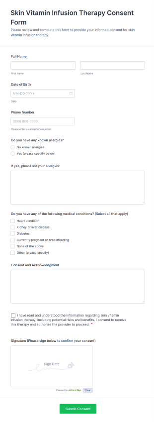 Skin Vitamin Infusion Therapy Consent Form Template
