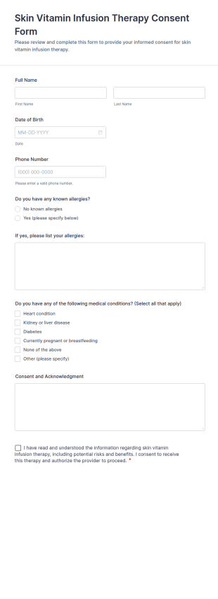 Skin Vitamin Infusion Therapy Consent Form Template