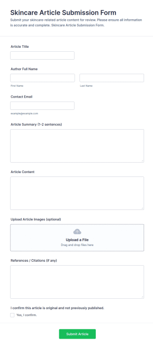 Skincare Article Submission Form Template