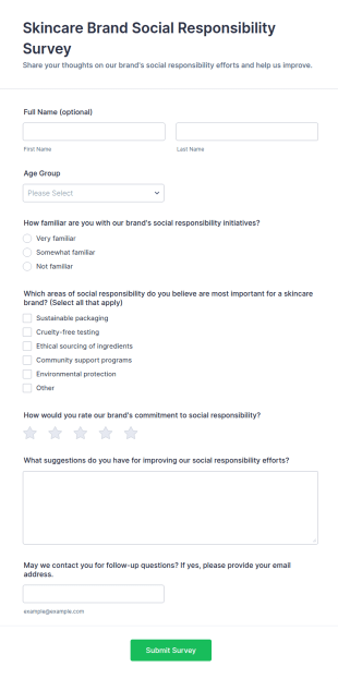 Skincare Brand Social Responsibility Survey Form Template