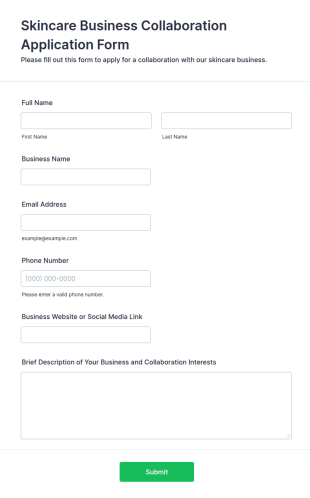 Skincare Business Collaboration Application Form Template