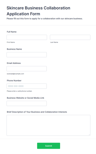 Skincare Business Collaboration Application Form Form Template